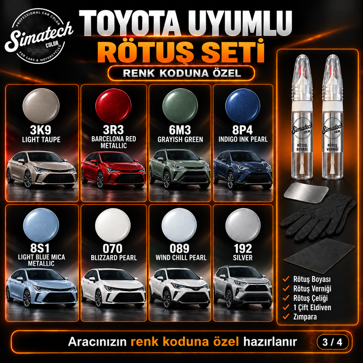SimatechColor Toyota Uyumlu Çizik Giderici Rötuş Seti