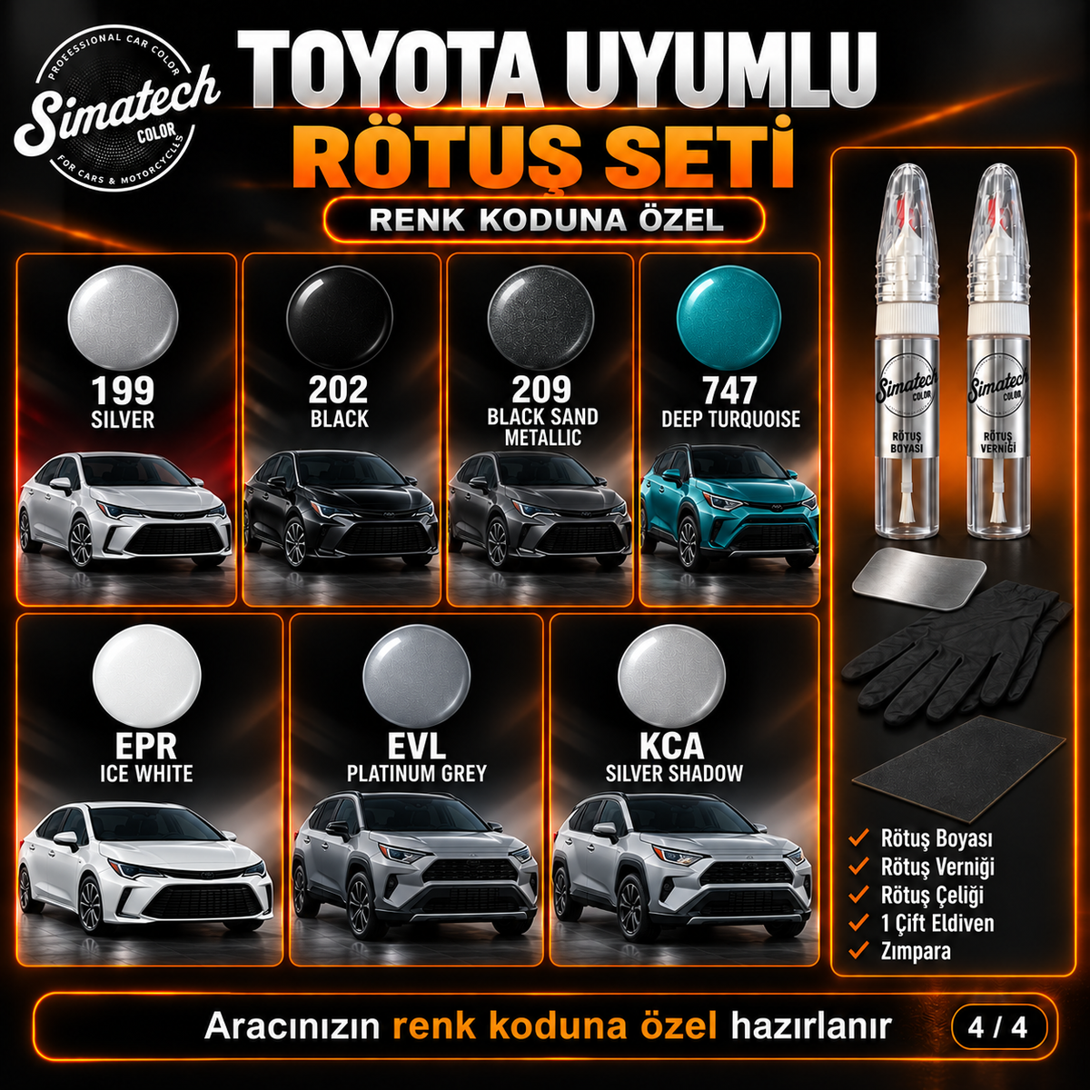 SimatechColor Toyota Uyumlu Çizik Giderici Rötuş Seti