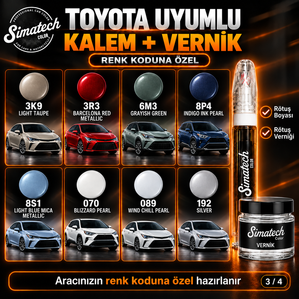 SimatechColor Toyota Uyumlu Rötuş Kalemi + Vernik